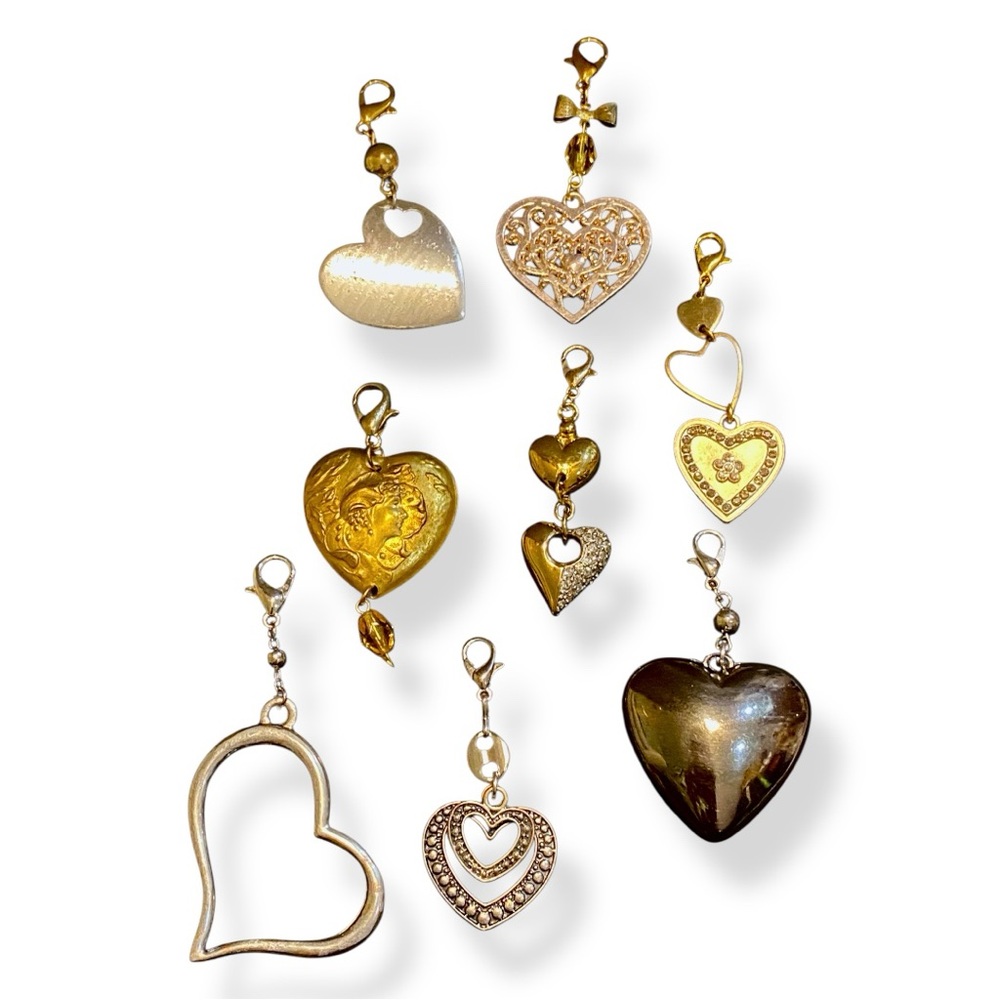 Lot 6 Pc Handcrafted Heart Charms Dangles Vintage to Now Favors Bag Necklace
